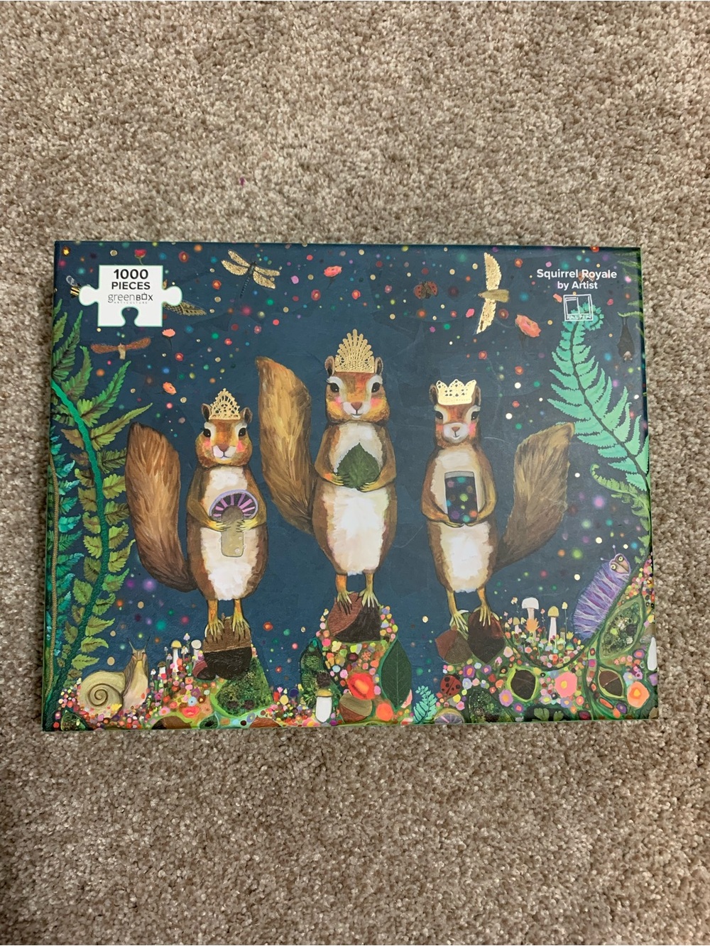 Gold Foil Squirrel Royale Puzzle Colorful GreenBox Eli Halpin 1000 Pcs Complete